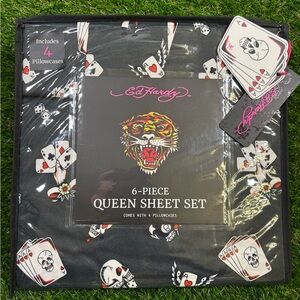 Ed Hardy Black Queen Sheet Set with Colorful Accents